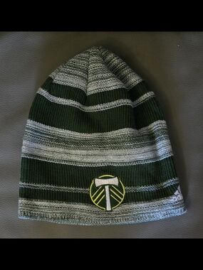 Green Striped Knit Beanie Hat - Unbranded